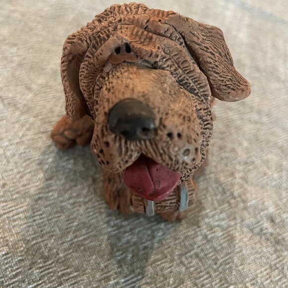 St Bernard Brown Clay Dog Figure Signed by Artist 4" x 3" - Picture 2 of 7